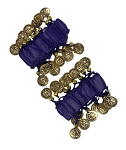 Indigo Chiffon Stretch Bracelets with Beads and Gold Tone Coins